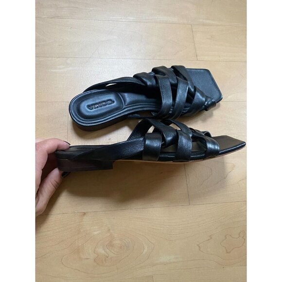 VINCE Women's "Zayna" black sandals sz 7 wrapped leather square toe slides - Picture 5 of 9